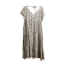 Old Navy Womens P M Floral Tiered Midi Dress Brown White V-Neck Tie Back