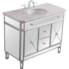 Elegant Decor Camille 42" Single Marble Top Mirrored Bathroom Vanity in Silver