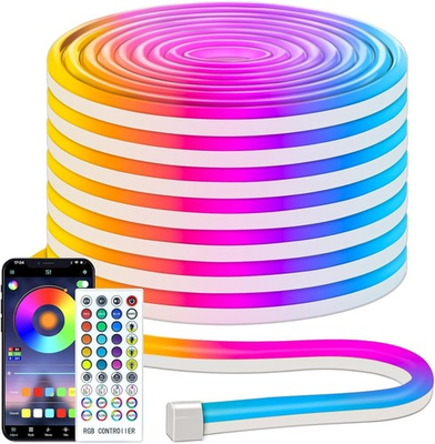 #ad 50ft LED Neon Rope Lights Music Sync with Remote APP Control RGB Neon LED Strip $53.57