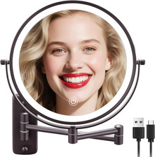 9 Inch Wall Mounted Lighted Makeup Mirror, Double-Sided Magnifying Mirror 1X/10X