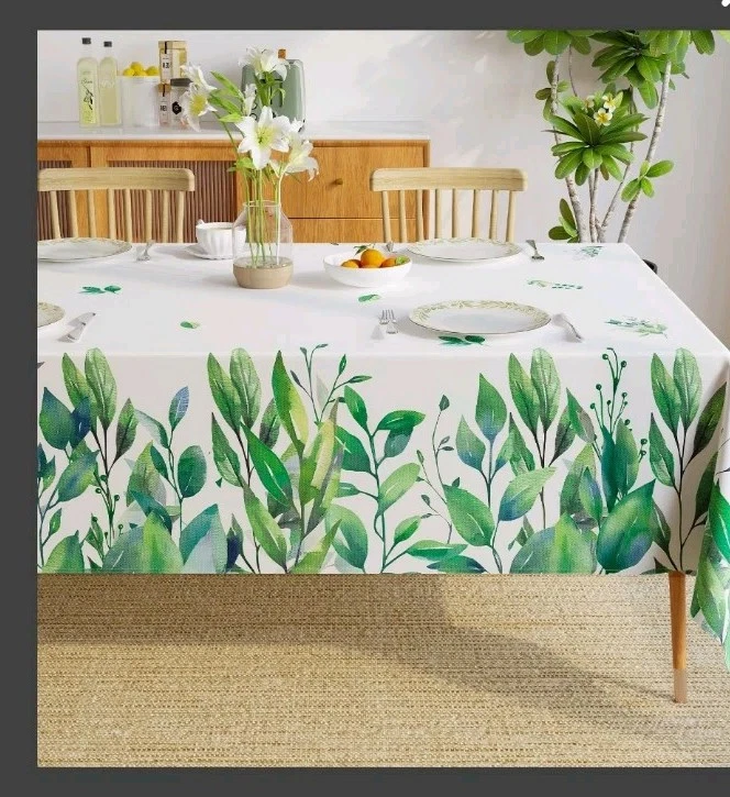 Spring Tablecloth 52 X 70 New White Green Blue - Image 2 of 4