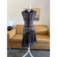 Simply Vera Vera Wang Plaid Floral Asymmetrical Ruffle Midi Dress Navy PXL
