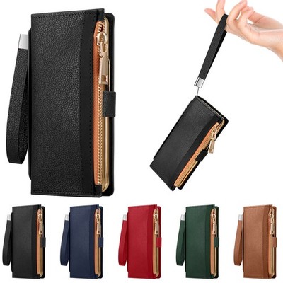 For Samsung Galaxy Z Fold7/6/5/4 Zipper Leather RFID Wallet Case w/ Strap+Film