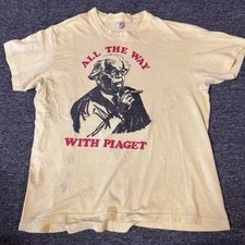 Vintage 70s Jean Piaget Psychology rare All The Way True T-Shirt - Size L Faded