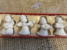 Vintage White Ceramic Angel Christmas Ornaments Set of 4 w/ Box