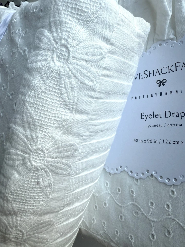 Two LoveShackFancy Pottery Barn Teen Eyelet Drapes, 48” x 96”, NWT, Retail $458 - Image 4 of 4