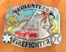 Vintage Great American Volunteer Firefighter Pewter Belt Buckle Made in USA