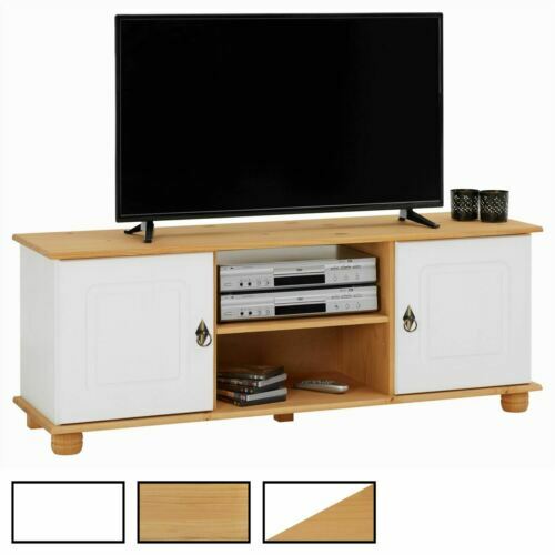 Meuble TV 140 Cm Style Campagne ISIS Bois Et Noir - Rangement TV Avec Placards