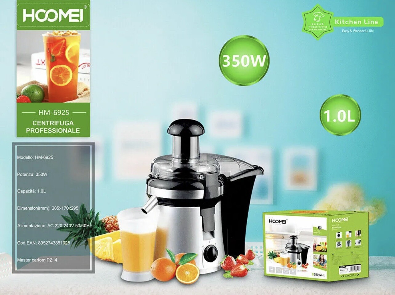 Estrattore Frutta Hoomei 6925 - Centrifuga Professionale 250W Acciaio