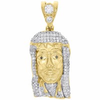 "10K Gelbgold Diamant Jesus Gesicht Teile AnhäNger 1.30 \" Herren Pave 0.75 Karat"