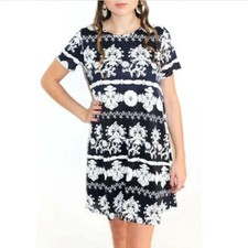 Show Me Your Mumu Em Mini Dress Navy White Floral Short Sleeve Shift Tunic S