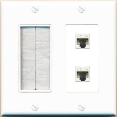 RiteAV 2 CAT5E with Brush Wall Plate [White]