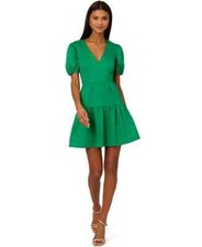 Adrianna by Adrianna Papell Women's Puff Sleeves Faux-Wrap Tiered Dress Green 6