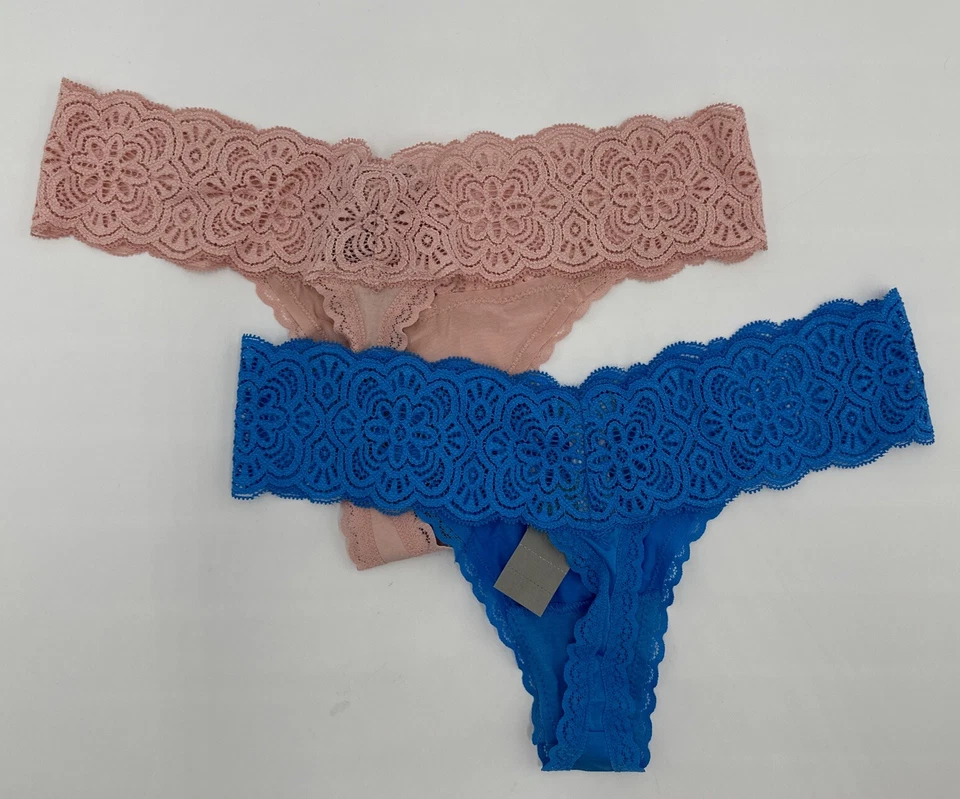 Paquete de tanga transparente Aerie con adornos de encaje rosa azul mediano nuevo con etiquetas Foto 2 de 2