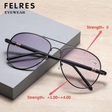 New Men Metal Bifocal Tinted Reading Glasses Oval Outdoor Full Frame Sunglasses