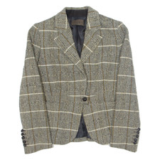 Vintage Loewe Womens Blazer Jacket Grey Wool 90s Check S