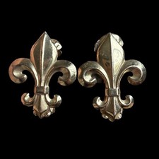 Ancienne Paire De Pinces À Rideau & Fleurs De Lys & Symbole Royaliste & Doré