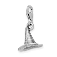 Sterling Silver Witch Hat 3-D Clip On Lobster Clasp Charm Pendant Halloween