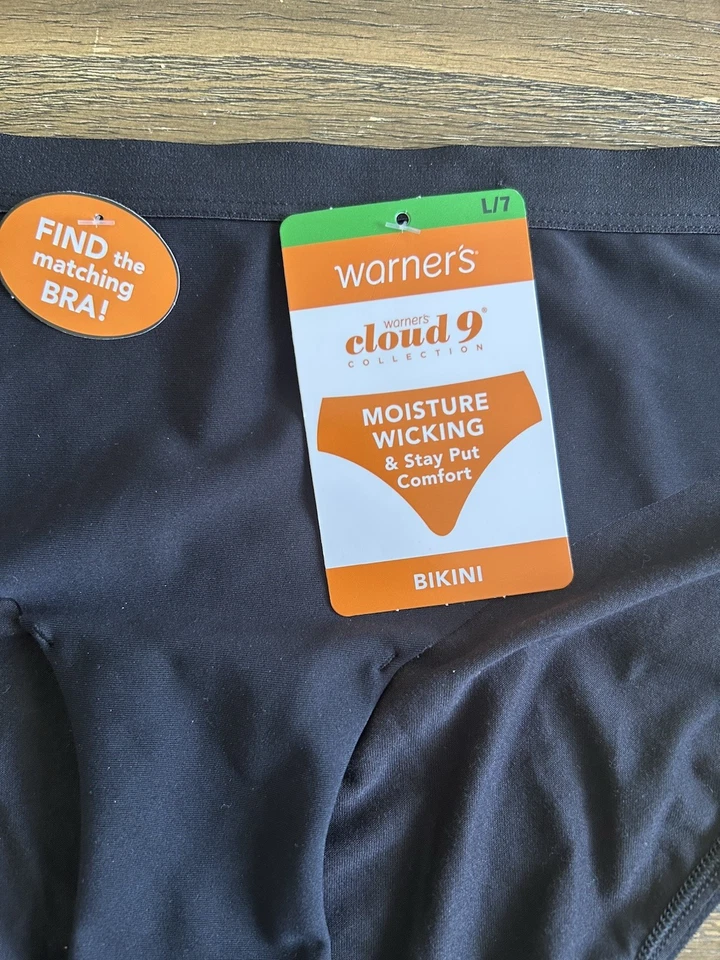 Bragas de bikini sin costuras Warner's Cloud 9 negras talla L/7 que absorben la humedad Foto 3 de 4