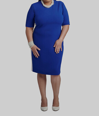 Kasper Women's Blue Crepe Elbow-Sleeve Bodycon Dress Plus Size 2X