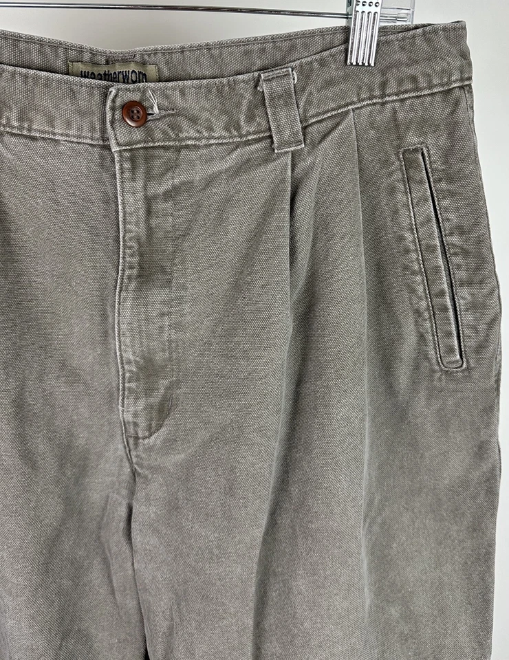 Vintage 90s DOCKERS Weatherworn Khaki Pants 35x33 ACTUAL Faded Olive Brown Loose - Image 3 of 4