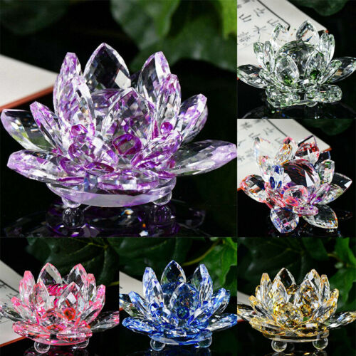 Home Decor Candlestick Craft Tea Light Candle Holder Crystal Glass Flower Lotus - Picture 1 of 17