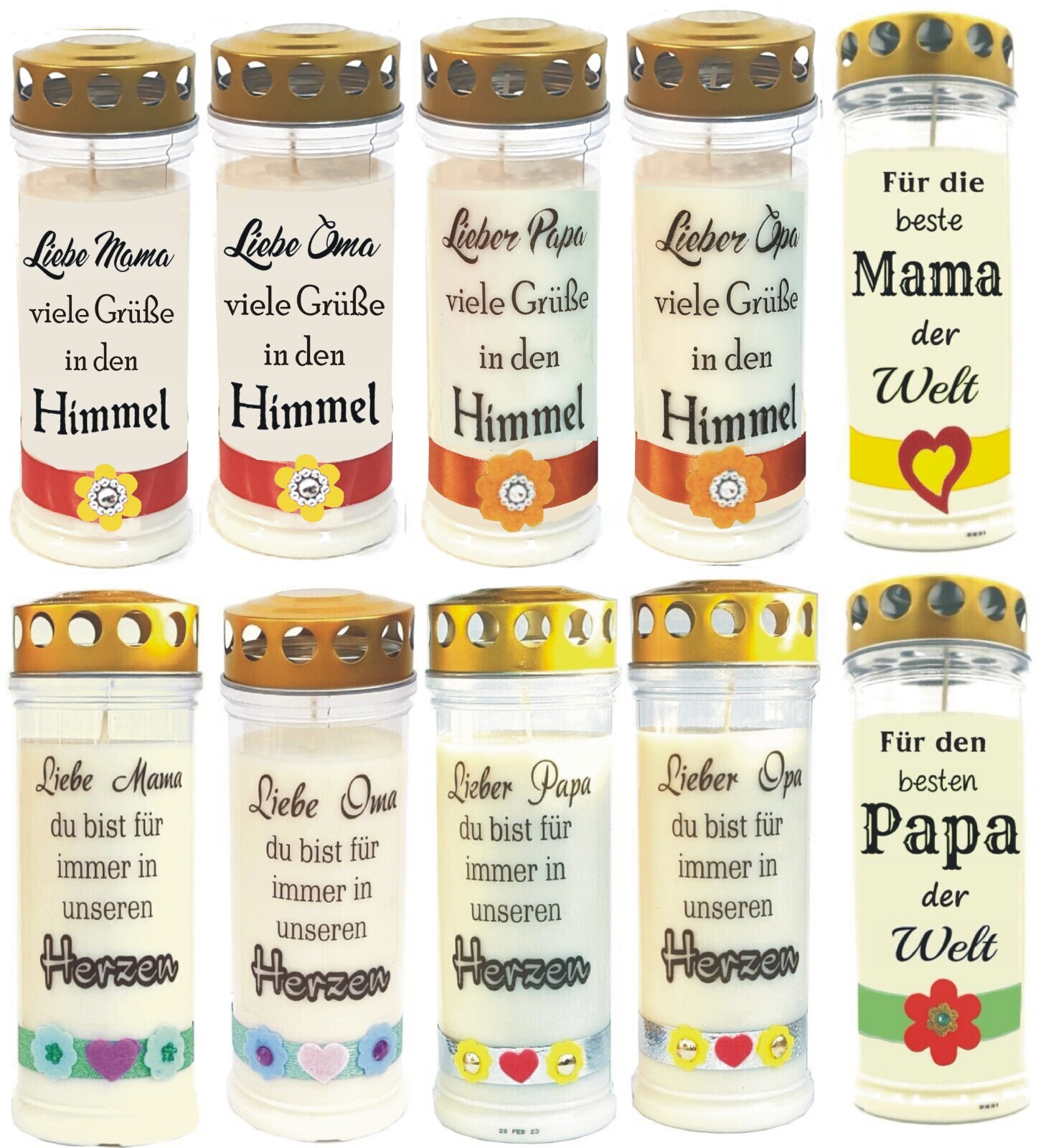 Grablicht Grabkerze Mama Papa Oma Opa Vater Mutter Himmel Herzen Wochenbrenner
