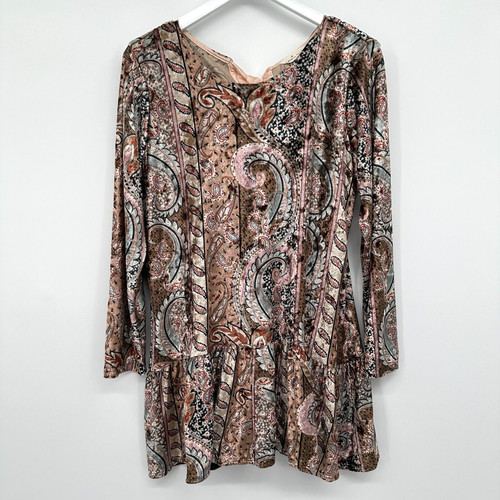 Cousin Earl Tunic Top Shirt Medium Stretch Velvet Peplum Festival Earthy Indie