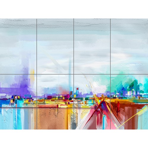 Artery8 Poster Gigante A Pannelli - Spiaggia E Luna Digitale - 8 Sezioni 119x84 Cm - Quadro Murale XL In Carta Satinata