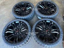 24” Silverado Tahoe BLACK WHEELS Sierra Yukon 33” Mud MT TIRES Ck159 FR55 6x139