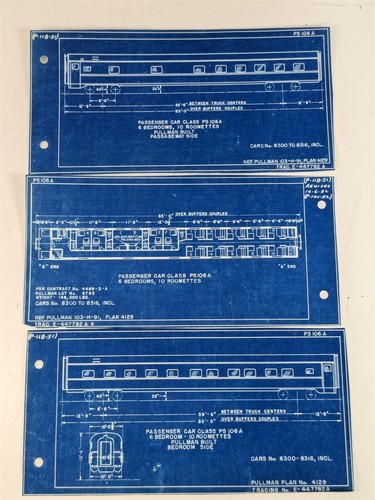 Pennsylvania PRR Pullman Sleeper Passenger Car Class PS106A Diagrams 1951