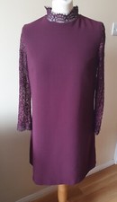 Topshop Women's Plum Shift Dress Lace Sleeves Size 10
