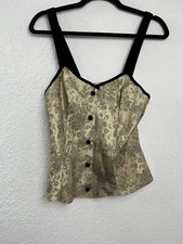 Sostanza Gold Tank Top Womens Size M Velvet Straps Buttons PJ Pajama Comfy