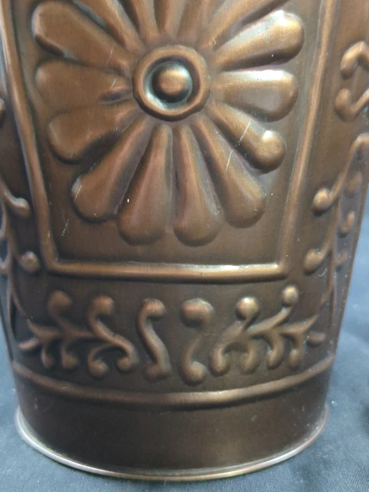 Bronze Lightweight Metal Flower Vase Vessel Bucket Decor W Sunflower Design Rare - Image 3 of 4