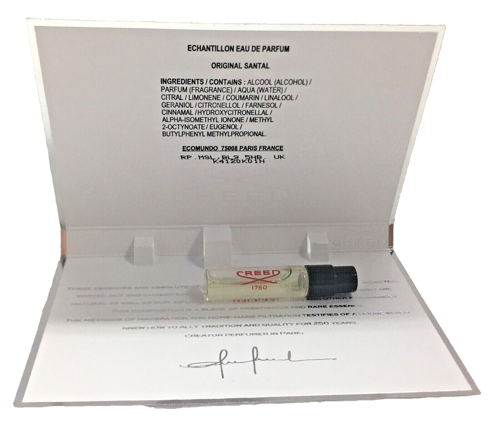 Creed Original Santal Unisex 0.08oz/2.5ml Vial Batch Code(K4120K01N) | eBay