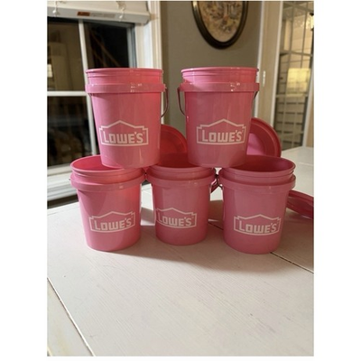 #ad Lowe#x27;s Mini Bucket Pink w Lid RARE Lot of 5 SET SHIPS TODAY $22.99