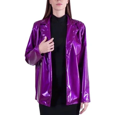 Mode Reverskragen Lose Einfarbige Jacken Vinyl PVC Leder Langarm Mantel - Bild 1 von 3