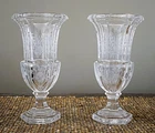 Vintage TIFFANY & Co. Pair Biedermeier Etched Lead Crystal Flower Vases 10in