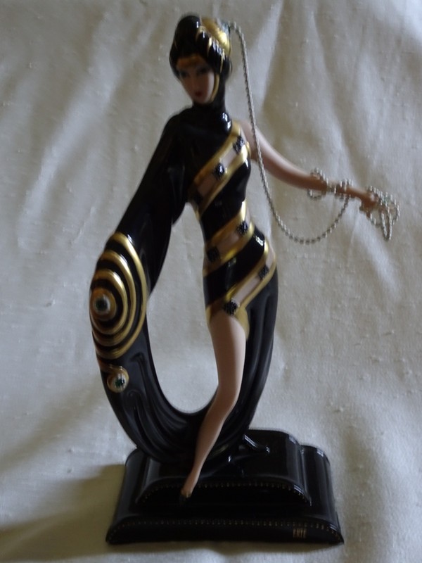 Franklin Mint Art Deco Erte Emeralds & Pearls Porcelain Figurine in Original Box