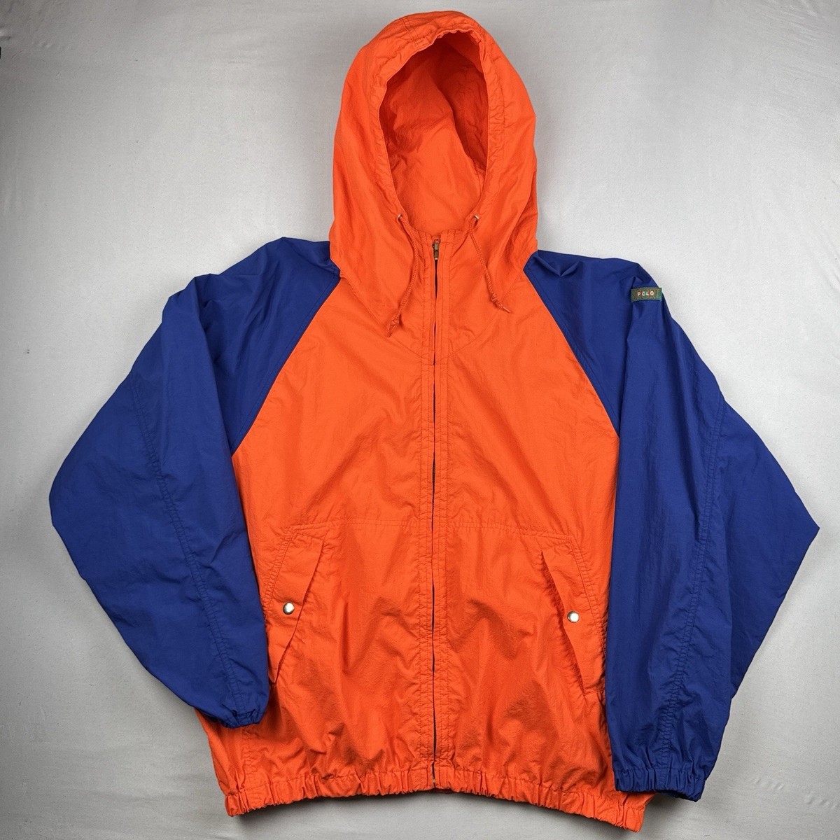 Vintage 90s Polo Ralph Lauren Sport Windbreaker Jacket Orange Blue