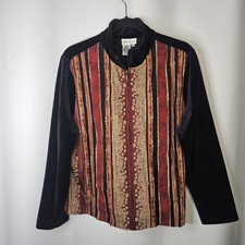 Coldwater Creek Retro Sz 1X Velvet Red Abstract Emboridered Zipper Front Jacket
