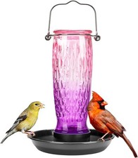 Bird Water Feeder for Outside, 24 Ounce, Glass Bird Water Dispenser with Metal H