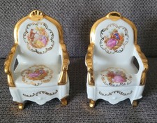 Lot 2 Fauteuil Miniature Bibelot Porcelaine De Limoges Décor Fragonard Voltaire