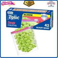 Ziploc Slider Food Storage Freezer Bag Zip Lock Plastic Travel Quart Size 42 Ct*