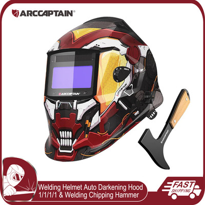 ARCCAPTAIN Welding Helmet Auto Darkening True Color Welding Hood +Welding Hammer
