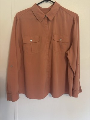 Women s Button  blouse Chico size 3 Peach Color Button Up Sleeve Or Long.