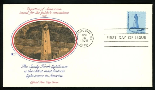 SANDY HOOK LIGHTHOUSE ATLANTIC CITY NEW JERSEY 1978  fleetwood CACHET FDC UNADD