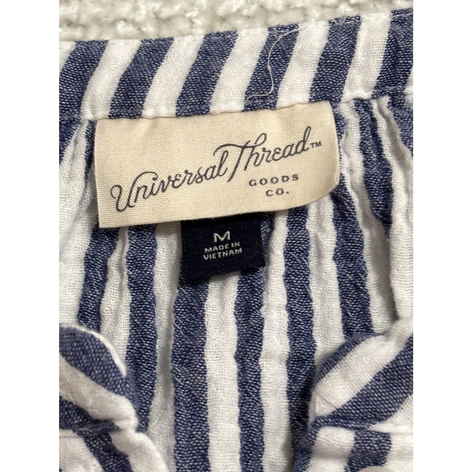 Universal Thread Striped Cotton Blouse M Blue Whi… - image 2