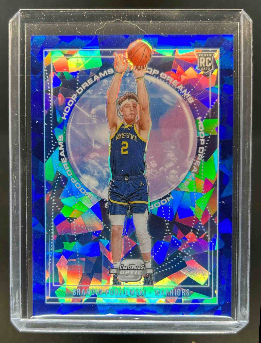 2023-24 Contenders Optic Brandin Podziemski Hoop Dreams RC Blue Cracked Ice #/75