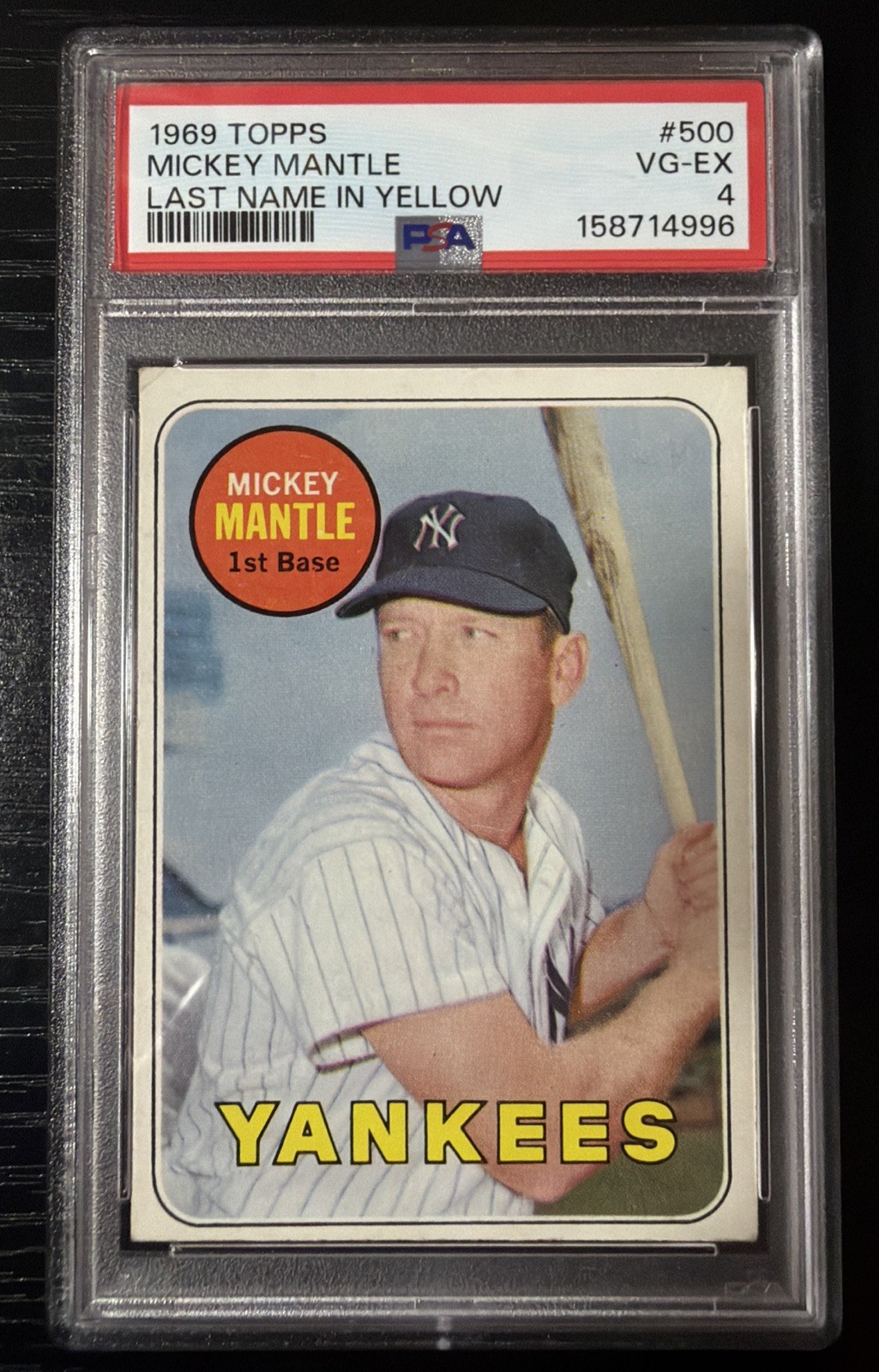 1969 Topps - Mickey Mantle #500 Last Name in Yellow PSA 4